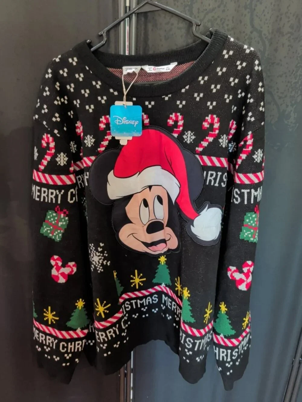 Disney Mickey Mouse Christmas Sweater Mens 2XL Soft Stretch Tree Candy Cane